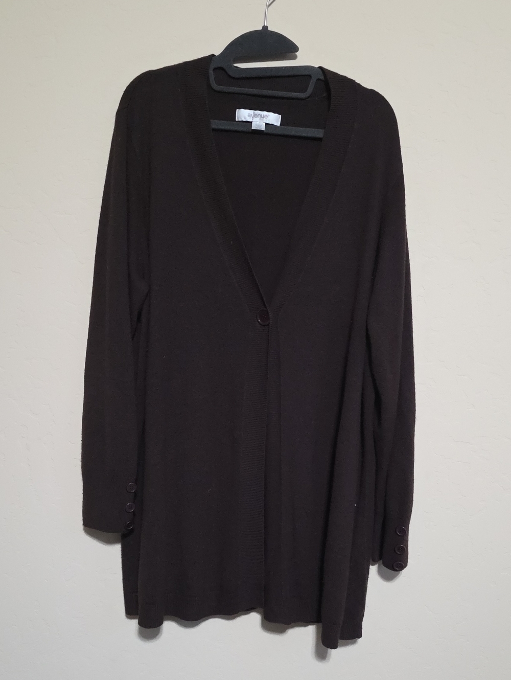 Avenue Dark Brown V-Neck Button-Front Cardigan